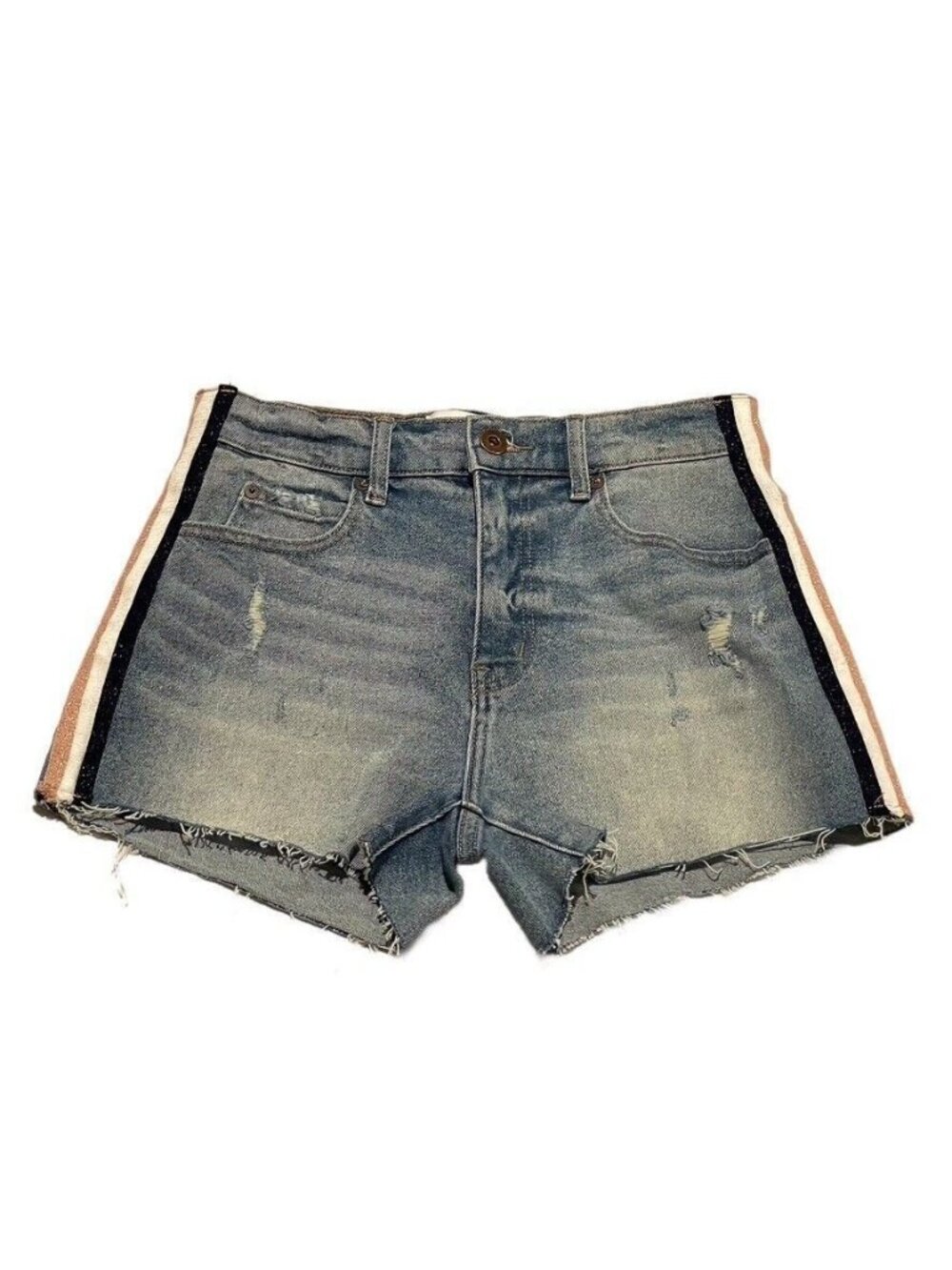 Pistola Distressed Denim Shorts With Metallic Side Stripes Size 26